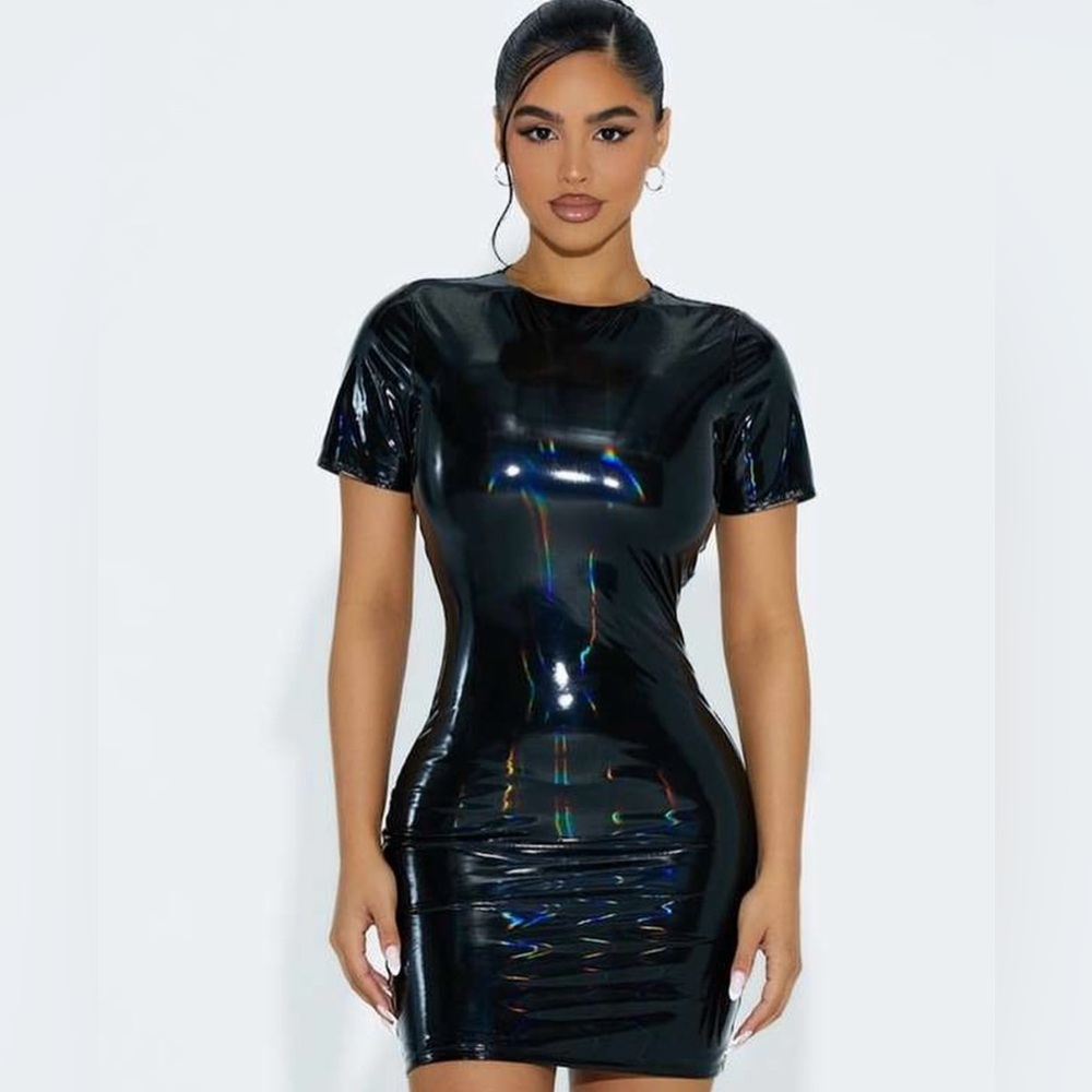 NAKED WARDROBE VINYL MINI DRESS SZ M NWOT